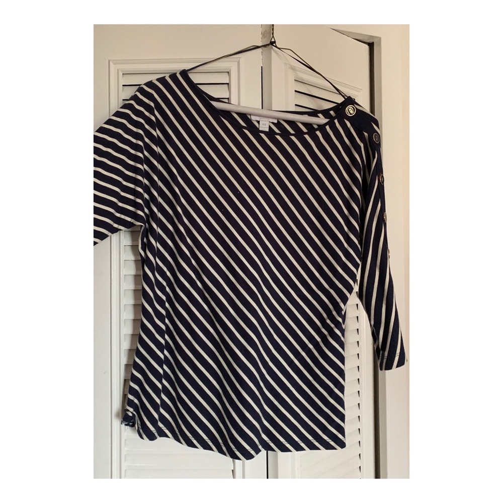 Lovely Blue Striped Blouse w/ Buttons on Sleeves